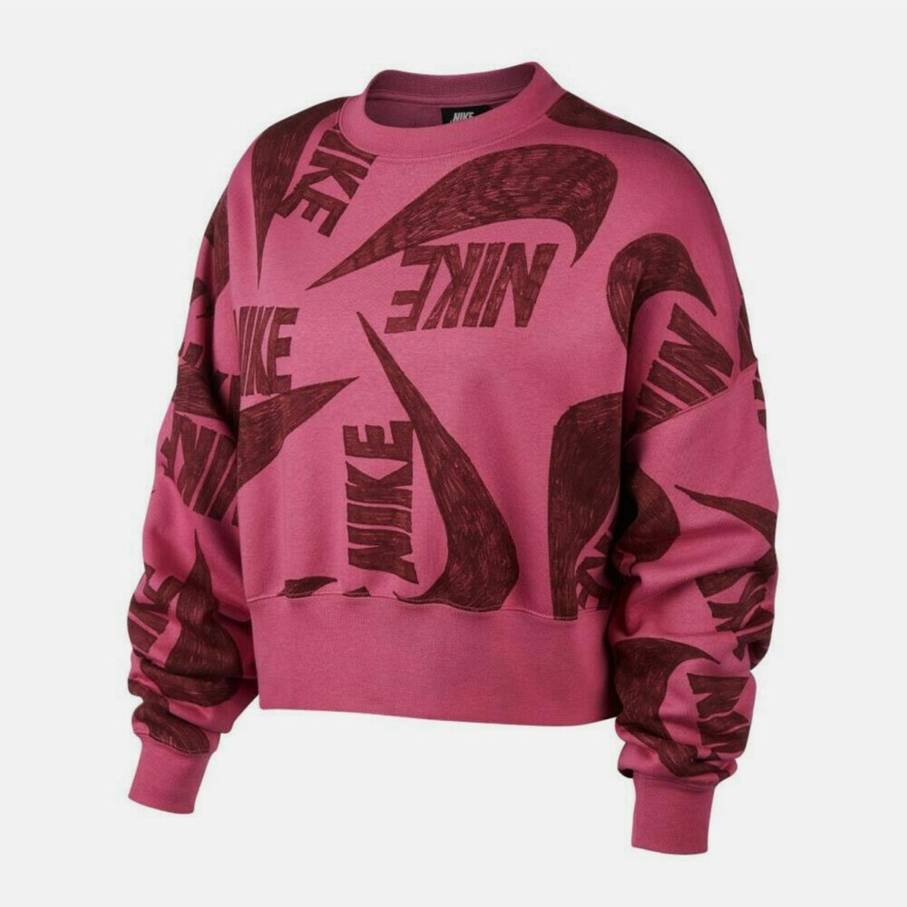 Nike Icon Clash Magenta Fleece Crop Crew Pullover Women’s Size Medium DB3855-665